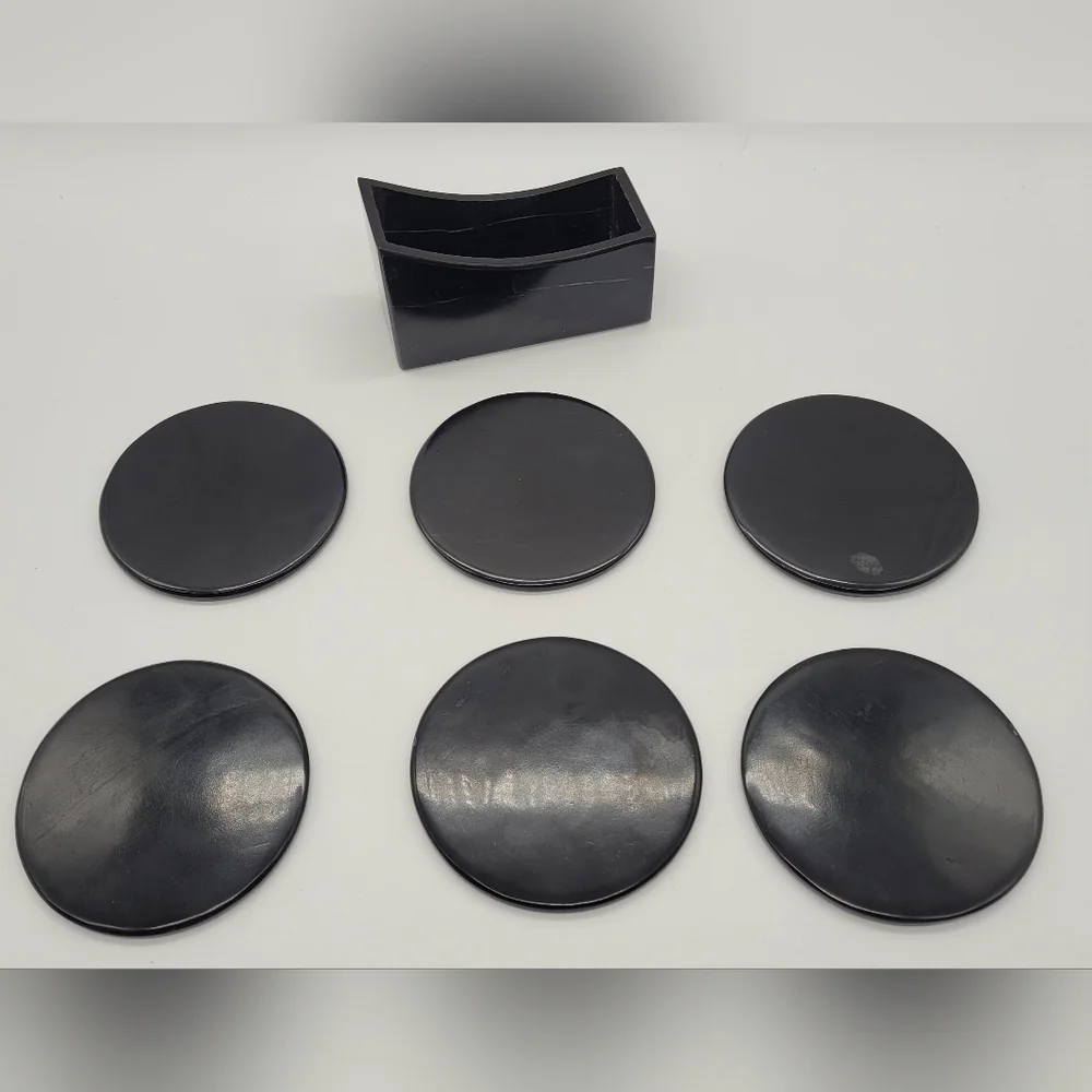 Black Marble Cocktail Drink Coasters With Holder set of 6​​​